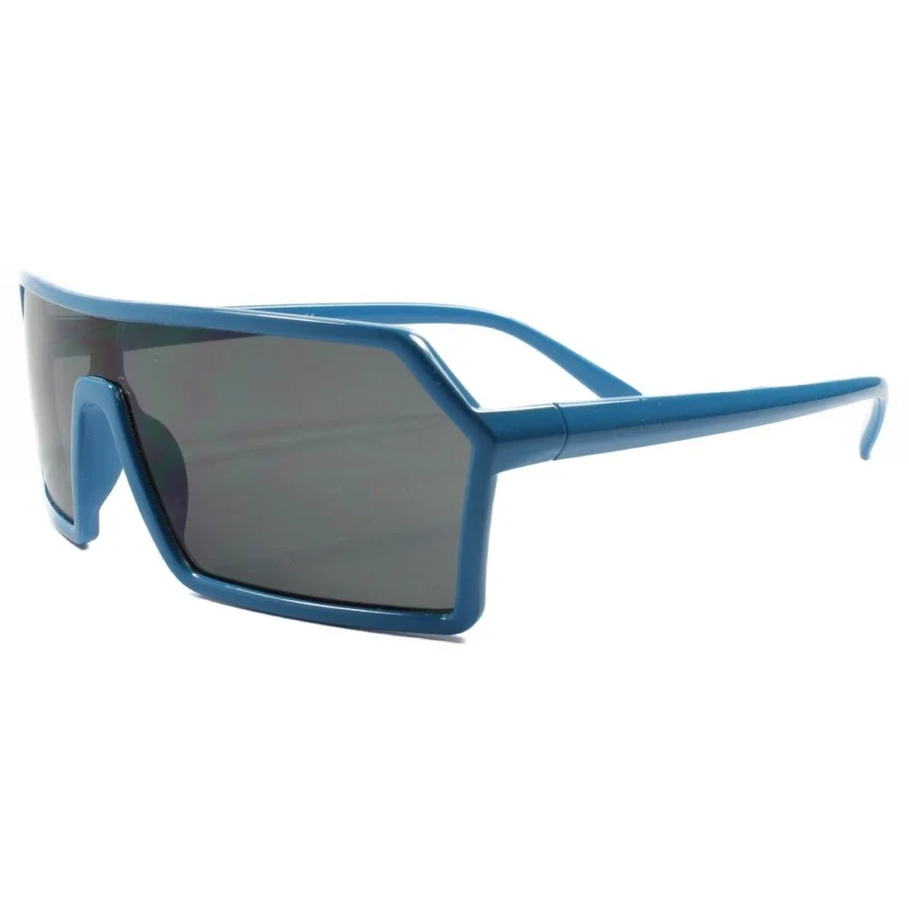 Retro Futuristic One Lens Mens Womens Wrap Rectangle Sun Glasses Blue Frame